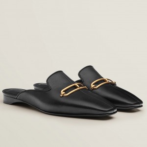 Hermes Esmee Mules in Black Calfskin