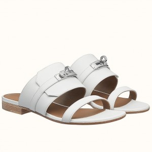 Hermes Avenue Sandals In White Calfskin