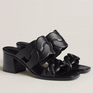 Hermes Gaby Sandals 60mm in Black Nappa Leather 
