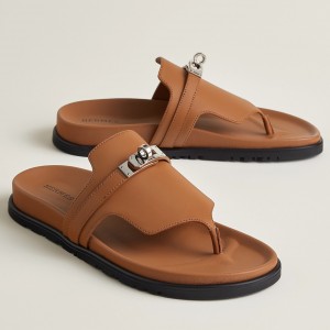 Hermes Empire Sandals in Brown Calfskin