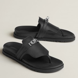 Hermes Empire Sandals in Black Calfskin