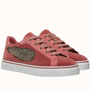 Hermes Velvet Sneakers In Pink Velvet With Embroidered Wing Patch