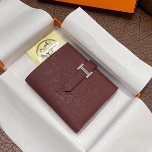 Hermes Bearn Compact Wallet In Bordeaux Epsom Leather