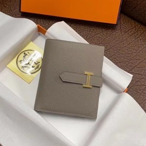Hermes Bearn Compact Wallet In Gris Asphalt Epsom Leather