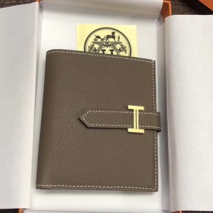 Hermes Bearn Compact Wallet In Taupe Grey Epsom Leather