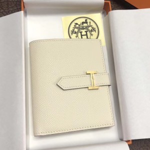 Hermes Bearn Compact Wallet In White Epsom Leather