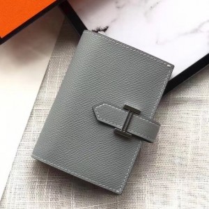 Hermes Bearn Mini Wallet In Blue Lin Epsom Leather