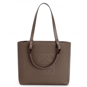 Loewe Small Anagram Tote In Taupe Grained Calfskin