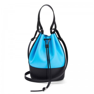 Loewe Medium Balloon Bucket Bag In Blue/Black Calfskin