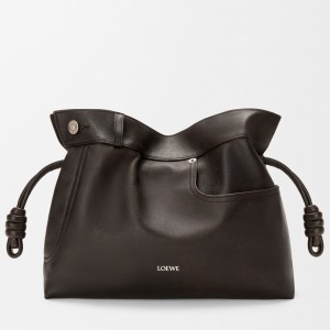 Loewe Panta Flamenco Medium Clutch Bag in Dark Brown Calfskin