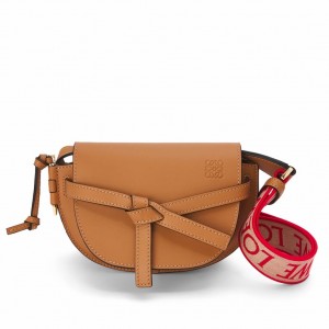 Loewe Mini Gate Dual Bag In Brown Calfskin