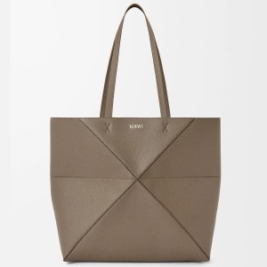 Loewe Medium Horizontal Puzzle Fold Tote Bag in Taupe Grained Leather