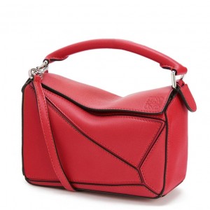 Loewe Mini Puzzle Bag In Red Calfskin Leather