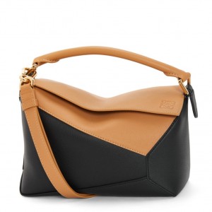 Loewe Puzzle Small Bag in Brown and Black Calfskin