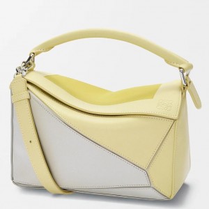 Loewe Puzzle Small Bag in Grey and Citrine Calfskin 