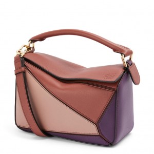 Loewe Puzzle Small Bag In Purple/Caramel/Blossom Calfskin