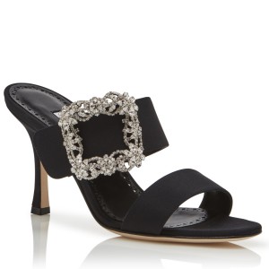 Manolo Blahnik Black Gable Jewel 75mm Sandals 