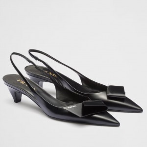 Prada Slingback Pumps 45mm in Black Brushed Leather 