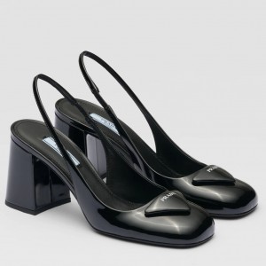 Prada Slingbacks Pumps 75mm In Black Patent Leather