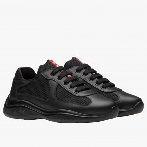 Prada Black Leather And Fabric Sneakers