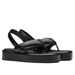 Prada Thong Flatform Sandals In Black Nappa Leather