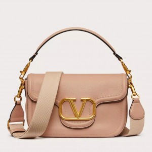 Valentino Alltime Shoulder Bag in Beige Grained Leather