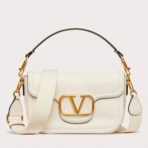 Valentino Alltime Shoulder Bag in White Grained Leather