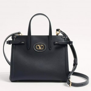 Valentino Antibes Small Shopping Bag in Black Leather