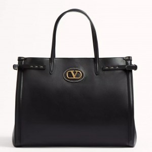 Valentino Antibes Medium Shopping Bag in Black Leather