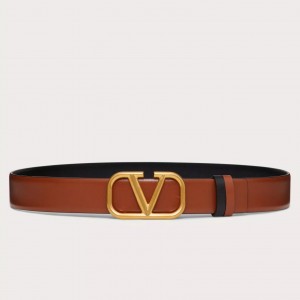 Valentino VLogo Reversible Belt 30mm in Brown and Black Calfskin