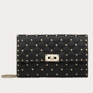 Valentino Rockstud Spike Crossbody Clutch In Black Lambskin