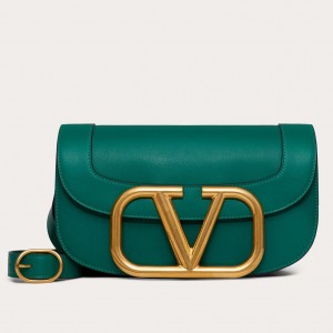 Valentino Supervee Crossbody Bag In Green Leather
