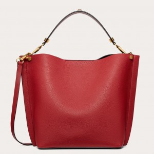 Valentino Escape Hobo Bag In Red Grained Calfskin