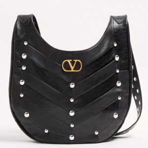 Valentino Hoboho Hobo Studs Bag in Black Nappa Leather