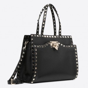Valentino Black Small Rockstud Top Handle Bag