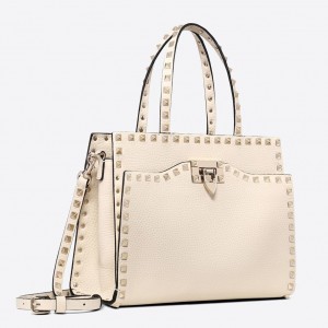 Valentino White Small Rockstud Top Handle Bag