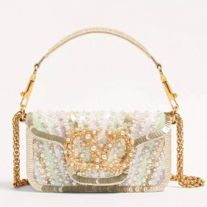 Valentino Loco Small Shoulder Bag in Sequins with Jewel Logo