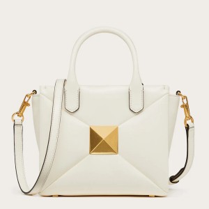 Valentino One Stud Top Handle Bag In White Nappa Leather