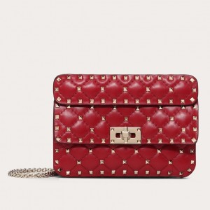 Valentino Rockstud Spike Small Bag In Red Lambskin