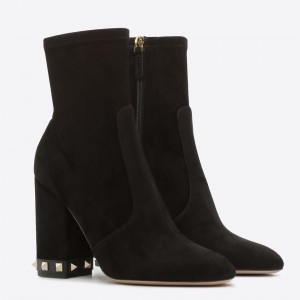 Valentino Black Stretch Suede 60mm Rockstud Bootie