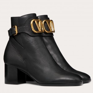 Valentino Vlogo Ankle Boot 60MM In Black Grainy Leather