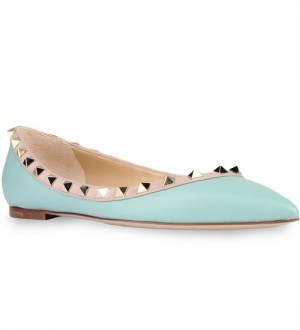 Valentino Garavani Ligh Blue Rockstud Ballerina Patent Flats