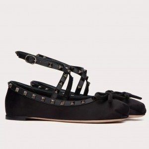 Valentino Rockstud Ballerina In Black Satin