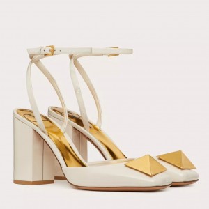 Valentino One Stud Pumps 90mm In White Patent Leather