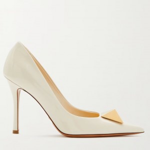 Valentino One Stud Pumps 100mm In White Patent Calfskin