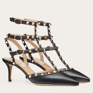 Valentino Rockstud Ankle Strap 65mm Pumps In Black Leather