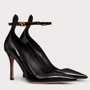 Valentino Tan-Go Pumps 100mm In Black Patent Leather