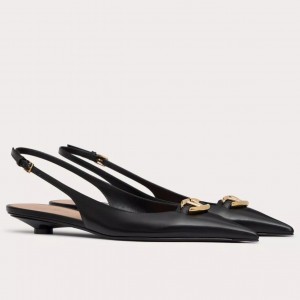 Valentino Bold Edition VLogo Slingback Ballerinas in Black Leather