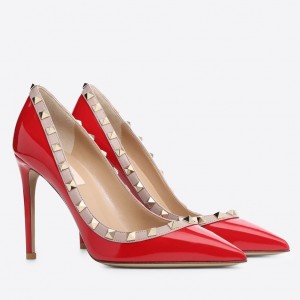 Valentino Rockstud Red 100MM Patent Pumps