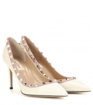 Valentino Rockstud White 100MM Patent Pumps